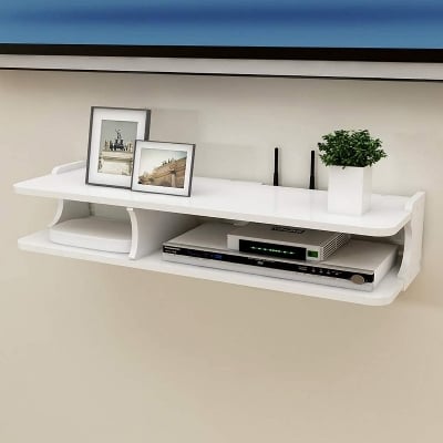Picture of Wall Shelf-Wall Mounted WiFi Router Shelf Set-top Box Bracket Creative Storage Box Rack Double Floating Shelf
