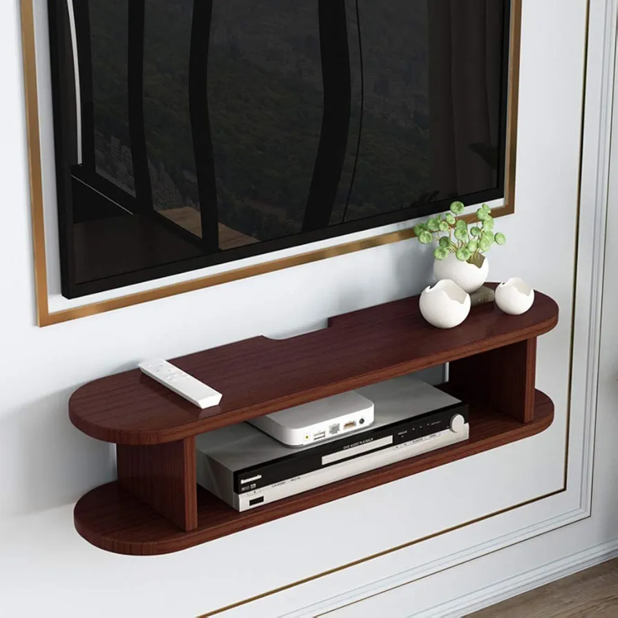 Picture of WiFi Router Storage Rack Wall Storage Rack Living Room TV Cabinet Wall Machine Rack Router Wall Rack Living Room Decoration Storage Rack (Color : Walnut, Size : 80 * 18 * 18cm)