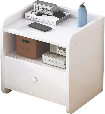 Picture of Bedroom White Bedside Table Bedside Table with Drawers Bedroom Accessories Bedside Table Table Bedroom Storage Shelf-A - White