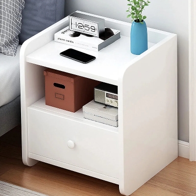Picture of Bedroom White Bedside Table Bedside Table with Drawers Bedroom Accessories Bedside Table Table Bedroom Storage Shelf-A - White
