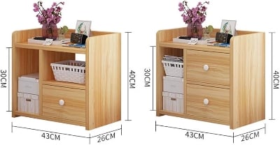 Picture of Bedside Table Modern Simple Solid Wood Storage Cabinet Bedroom Bedside Shelf with 2 Storage Drawers Economical and Practical Nightstand