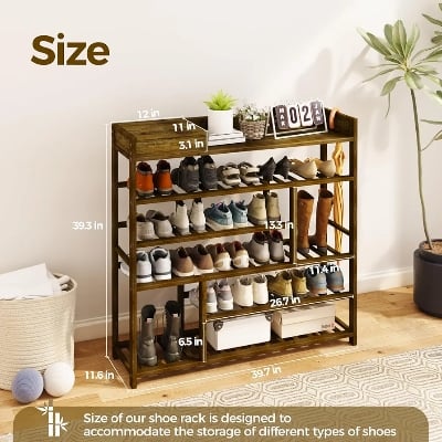 Picture of Shoe Rack for Front Door Entrance Bamboo Shoe Organizer with Storage Box Free Standing Shoe Cabinet Shoe Storage Shelf for entryway