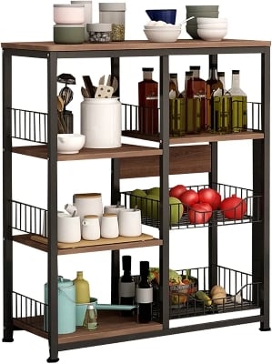 Picture of Kitchen Rack Floor Multi-Layer Household Oven Rack, Seasoning Supplies Storage Rack - Black