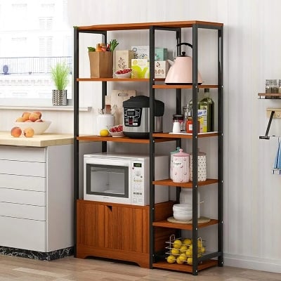 Picture of Kitchen Baker Kitchen Rack Utility Storage Shelf Microwave Stand with Cabinet and 5-Tier Shelves 3 Colors Standing Baker's Racks (Color : White, Size : 80x30x122cm)