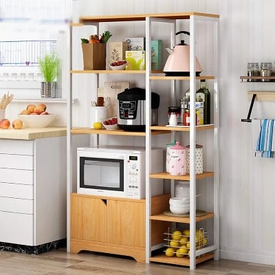 Picture of Kitchen Baker Kitchen Rack Utility Storage Shelf Microwave Stand with Cabinet and 5-Tier Shelves 3 Colors Standing Baker's Racks (Color : White, Size : 80x30x122cm)