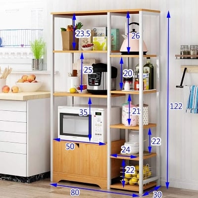 Picture of Kitchen Baker Kitchen Rack Utility Storage Shelf Microwave Stand with Cabinet and 5-Tier Shelves 3 Colors Standing Baker's Racks (Color : White, Size : 80x30x122cm)