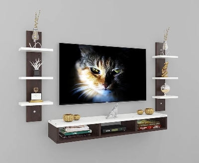 Picture of Mounted TV Unit, with TV Stand Unit Wall Shelf for Living/Badroom Room (Black & White) For-32 INCH… (Wenge White) - Black