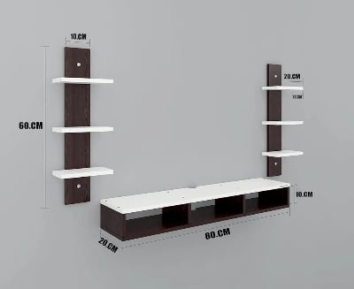 Picture of Mounted TV Unit, with TV Stand Unit Wall Shelf for Living/Badroom Room (Black & White) For-32 INCH… (Wenge White) - Black