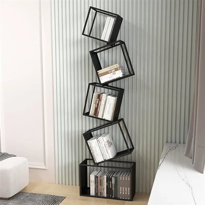 Picture of Ayaan" Book Shelf Creative Corner Bookshelf Floor-Standing Storage Rack Living Room Modern Simple Iron Corner Bookcase Bookshelves Storage Rack - Black