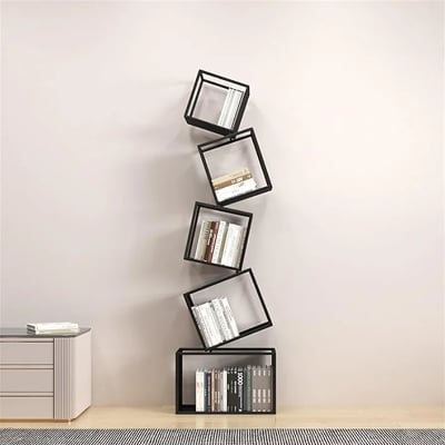 Picture of Ayaan" Book Shelf Creative Corner Bookshelf Floor-Standing Storage Rack Living Room Modern Simple Iron Corner Bookcase Bookshelves Storage Rack - Black