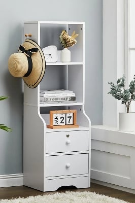 Picture of Badside table  Slim Storage Shelving Unit with Lockable Drawer with 3 Shelves