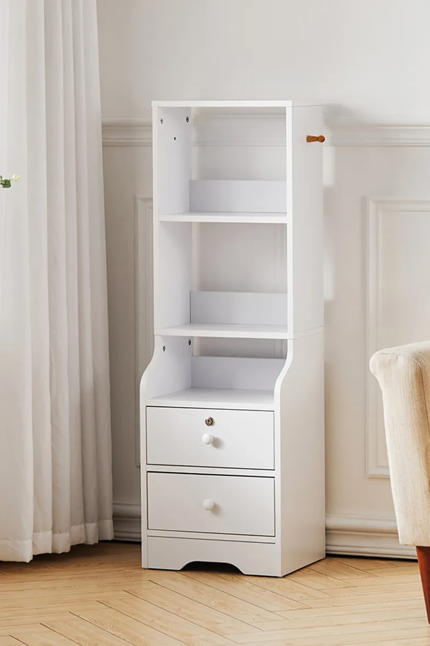 Picture of Badside table  Slim Storage Shelving Unit with Lockable Drawer with 3 Shelves
