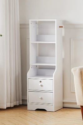 Picture of Badside table  Slim Storage Shelving Unit with Lockable Drawer with 3 Shelves