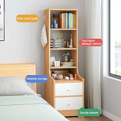 Picture of Badside table  Slim Storage Shelving Unit with Lockable Drawer with 3 Shelves