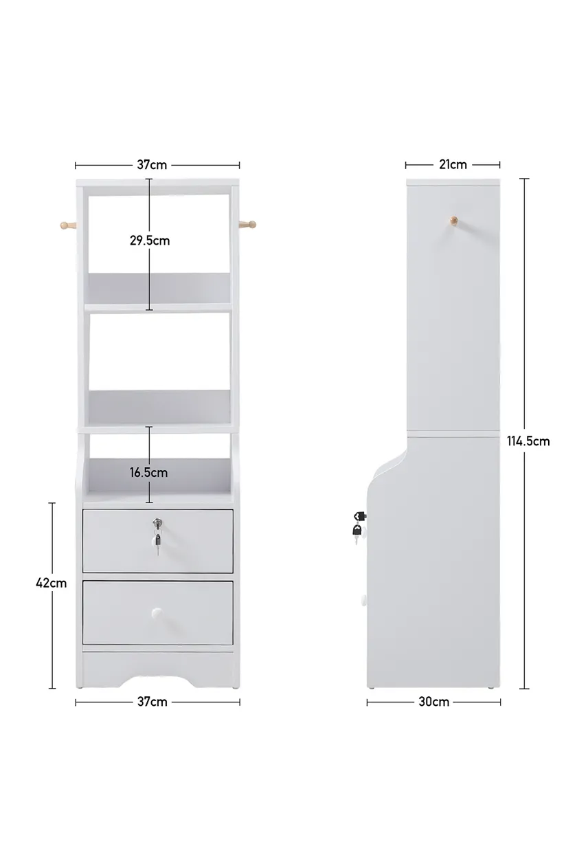 Picture of Badside table  Slim Storage Shelving Unit with Lockable Drawer with 3 Shelves