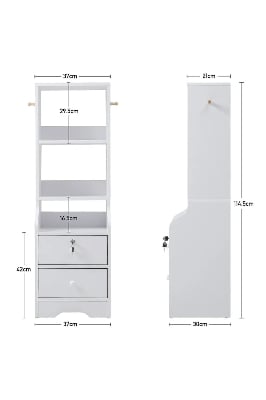 Picture of Badside table  Slim Storage Shelving Unit with Lockable Drawer with 3 Shelves