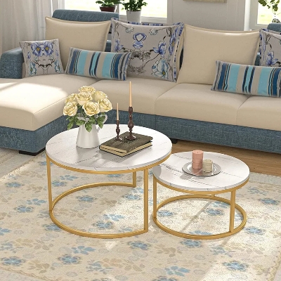 Picture of Table for Living Room Coffee Table Tea Table for Reception Office Bungalow Marble Pattern Engineered Wood - Gold