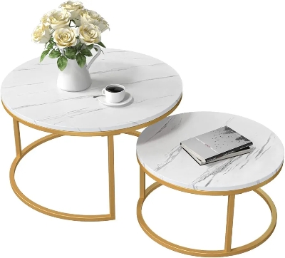 Picture of Table for Living Room Coffee Table Tea Table for Reception Office Bungalow Marble Pattern Engineered Wood - Gold