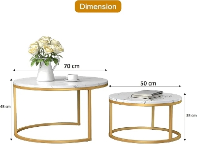 Picture of Table for Living Room Coffee Table Tea Table for Reception Office Bungalow Marble Pattern Engineered Wood - Gold