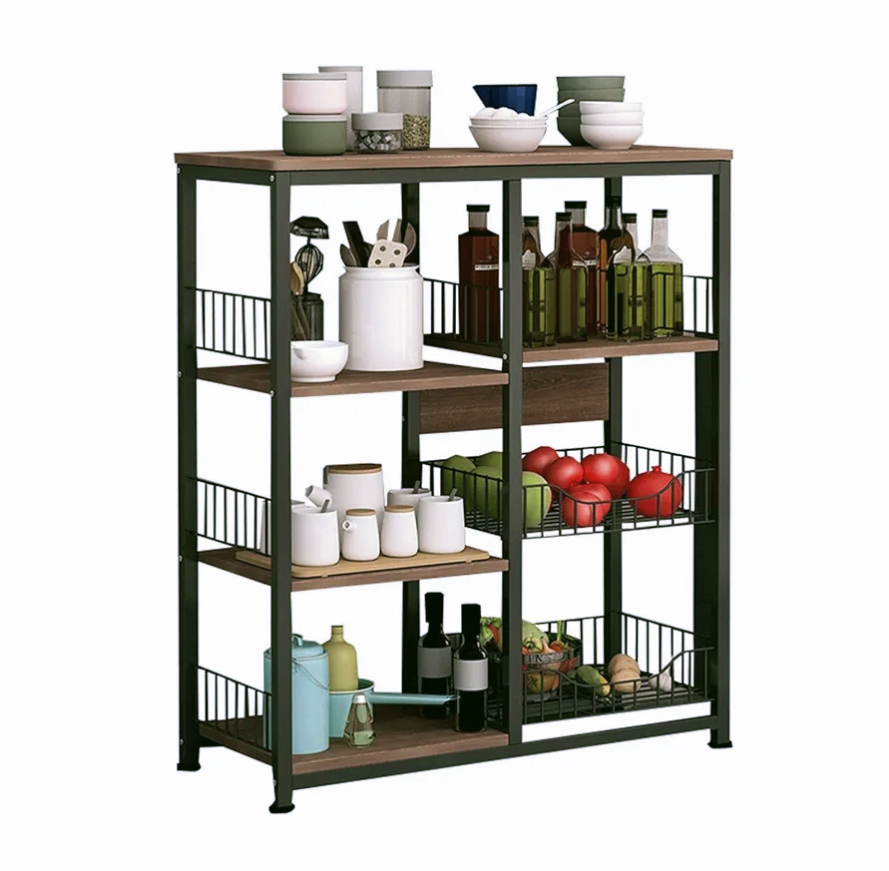 Picture of Kitchen Baker's Rack, Utility Microwave Oven Stand with Storage Cabinet Free Standing Kitchen Shelves Organizers Storage Cart Workstation Shelf for Home - Black