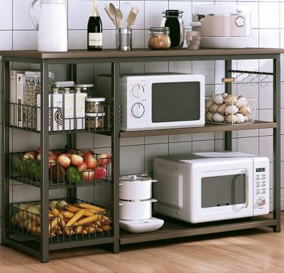 Picture of Metal Kitchen Storage Baker's Rack with board  Table - Microwave Stand & Organizer Rack for Efficient Kitchen Island Storage,A,100cm - Black