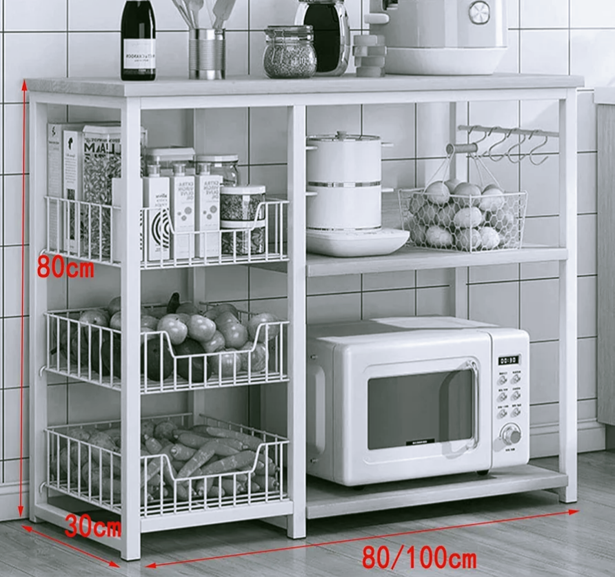 Picture of Metal Kitchen Storage Baker's Rack with board  Table - Microwave Stand & Organizer Rack for Efficient Kitchen Island Storage,A,100cm - Black