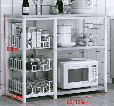 Picture of Metal Kitchen Storage Baker's Rack with board  Table - Microwave Stand & Organizer Rack for Efficient Kitchen Island Storage,A,100cm - Black