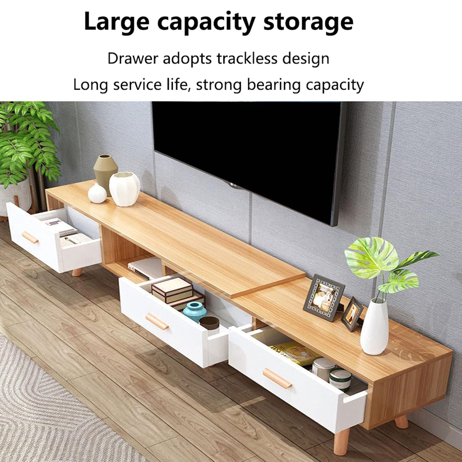 Picture of Modern Entertainment Center for Media Cable Box Telescopic TV Cabinet Minimalist Entertainment Center Board TV Stand with Storage Cabinet TV Console for Living Room Bedroom