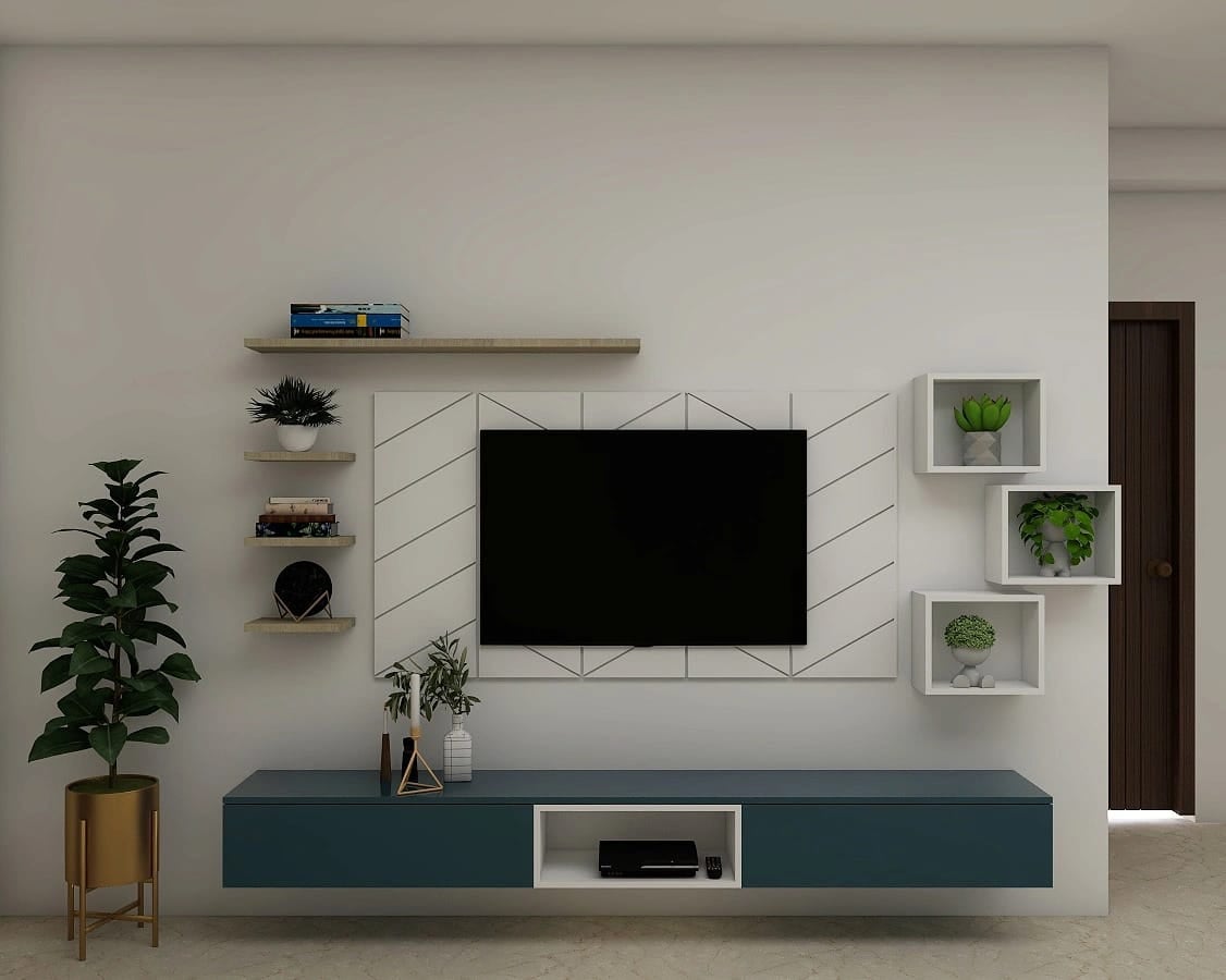 Picture of MACWUD Carlo Engineered Board TV Entertainment Unit Set Top Box Stand | TV Cabinet for Living Room with Wall Shelf Display Rack, Wall Mounted TV Unit - Ideal for Upto Size 55
