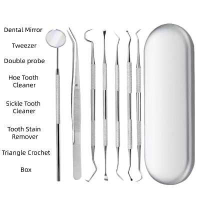 Picture of Stainless Steel Dental Tools Mouth Mirror Probe Tartar Protector Tartar Tools Dentist Tool Set With iron box Family travel