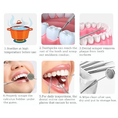 Picture of Stainless Steel Dental Tools Mouth Mirror Probe Tartar Protector Tartar Tools Dentist Tool Set With iron box Family travel