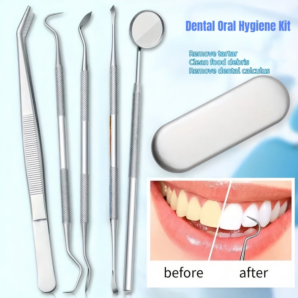 Picture of Stainless Steel Dental Tools Mouth Mirror Probe Tartar Protector Tartar Tools Dentist Tool Set With iron box Family travel