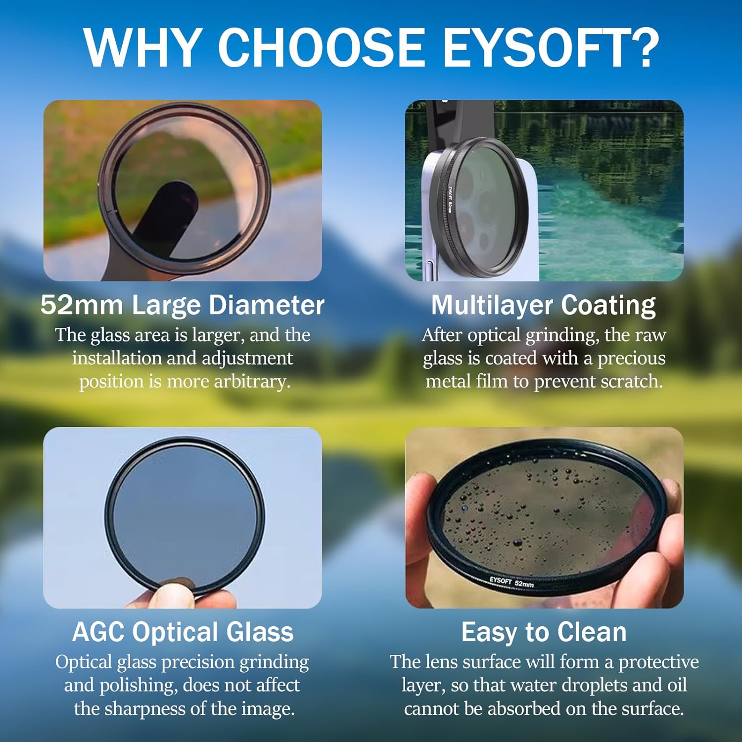 Picture of CPL polarizer eliminates reflection 52mm mobile phone camera photography polarizing lens filter with clip