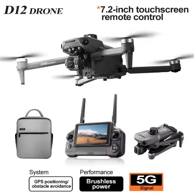 Picture of FLH New D12  Drone 3-Axis Gimbal With Touch Screen Profesional 8K HD Camera FPV Obstacle Avoidance Brushless Dron Toy for adult ﻿