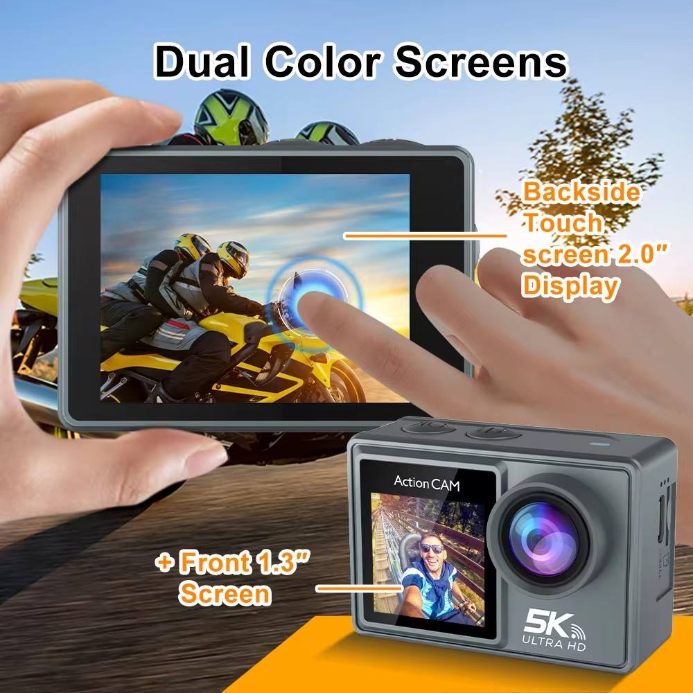 Picture of AUSEK M40TR  Ultra HD TOUCH Screen DUEL SCREEN AUSEK M40TR Action Camera 5K 30fps  AT-M40TR  BATTERY 2 PICES 1050 mAh  5K/4K Waterproof Action Camera With Extranal Microphone and Remote