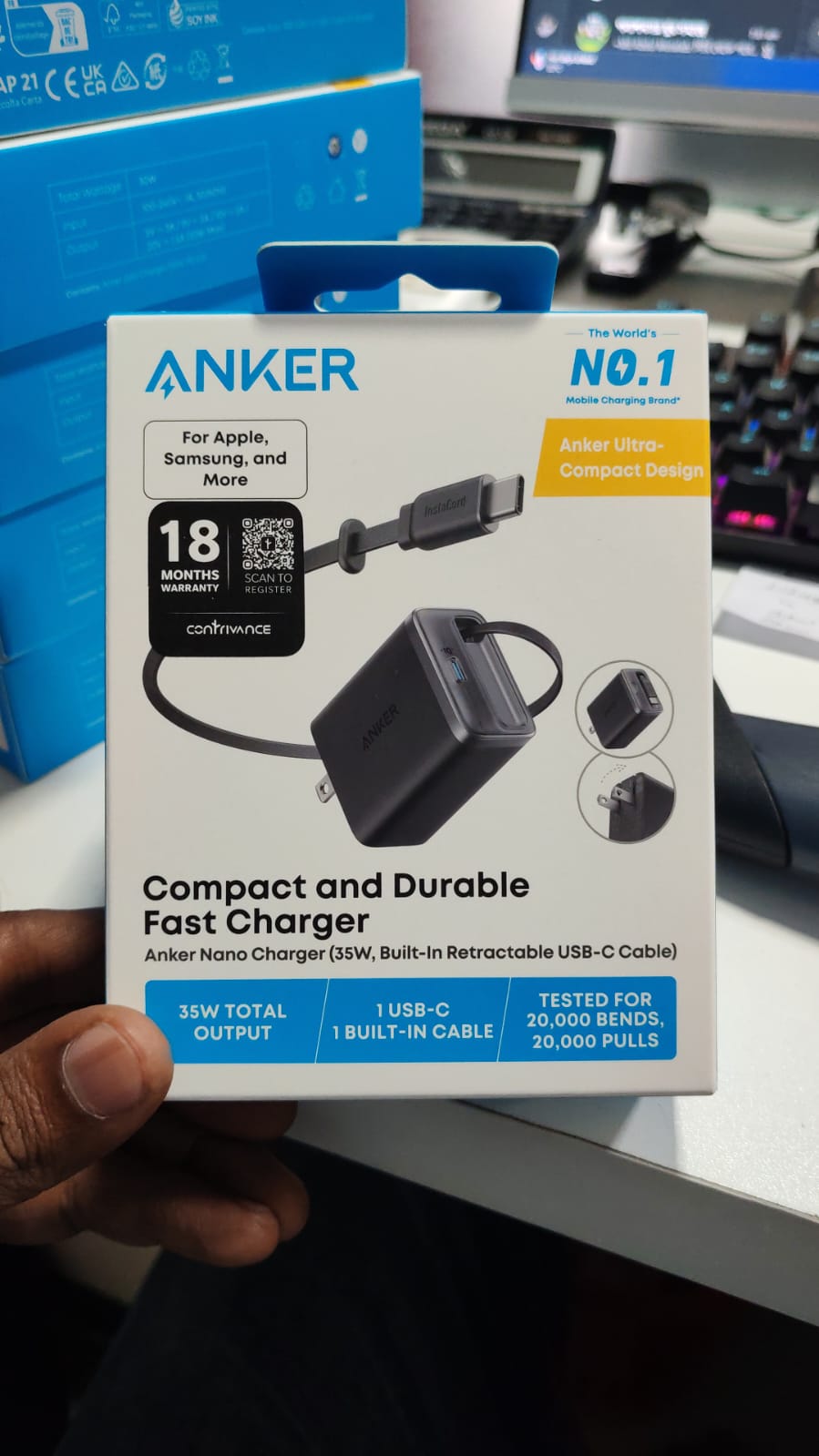 Picture of Anker Nano Charger 35W, Built-In Retractable USB-C Cable (Black)