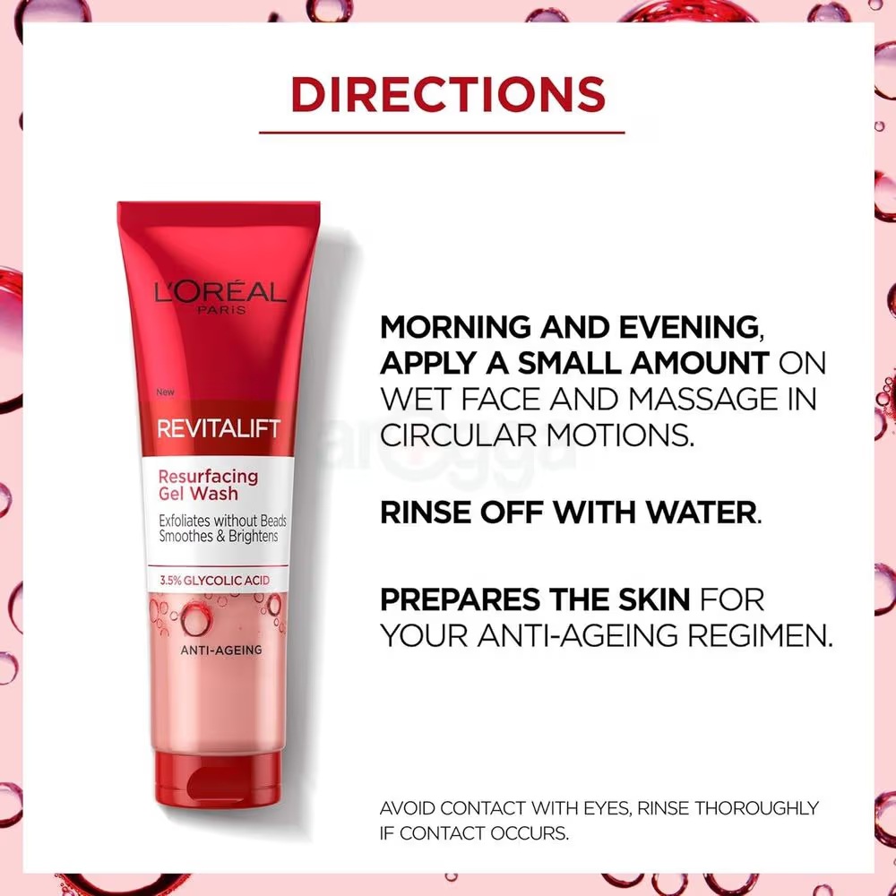 Picture of L’Oréal Revitalift Resurfacing Gel Wash 150ml – Glycolic Acid Face Cleanser for Smooth & Bright Skin (GR) - White
