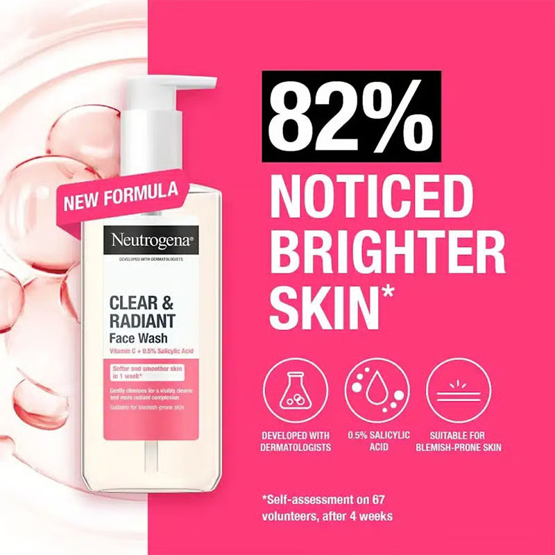 Picture of Neutrogena Clear & Radiant Face Wash 200ml – Vitamin C Brightening Cleanser (GR) - CLEAR