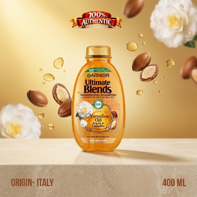 Picture of Garnier Ultimate Blends Argan & Camellia Oil Marvellous Oils Nourishing Shampoo – 400ml - Yellow