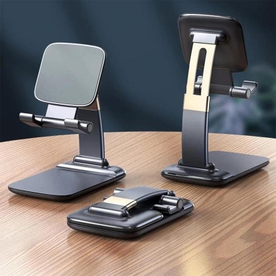 Picture of Desk Phone Holder, Adjustable Foldable Cell Phone Stand for Desk, Thick Case Friendly Phone Holder Stand Tablet Stand Compatible with All Smart Phones & Tablets -Black