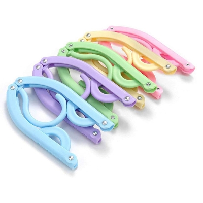Picture of 6pcs Travel Hanger, Portable Travel Folding Plastic Clothes Coat Hangers For Travel Outdoor Camping, Random Color -Multicolor
