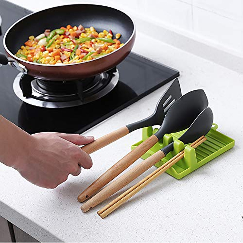 Picture of Kitchen Spoon Holders Fork Spatula Rack Shelf Organizer Plastic Spoon Rest Holder Non-slip Spoons Pad Kitchen Utensil -Multicolor