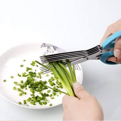 Picture of Vegetable Cutter 5 Blade Scissor (Herb Scissors) with Cleaning Tool -Multicolor