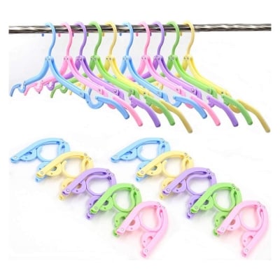 Picture of 6pcs Travel Hanger, Portable Travel Folding Plastic Clothes Coat Hangers For Travel Outdoor Camping, Random Color -Multicolor