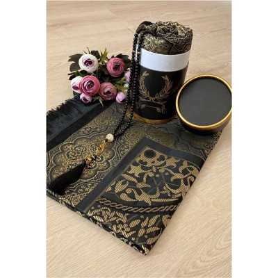 Picture of Muslim Prayer Jaynamaj/Rug/Mat and Prayer Beads with Elegant Cylinder Gift Box
