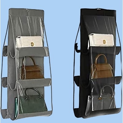 Picture of 3 Layers Folding Shelf Bag 6 Pocket Foldable Hanging Bag Purse Handbag Organizer Door Sundry Pocket Hanger Storage Closet Hanger - Hanger -Multicolor