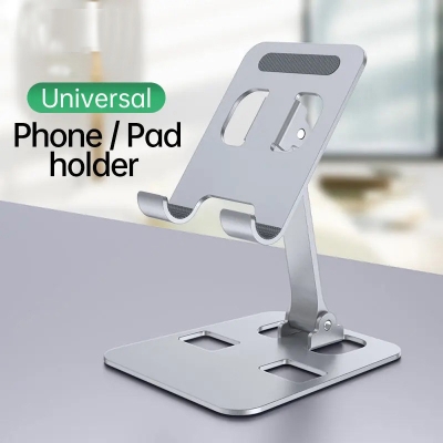 Picture of Universal All Aluminum Alloy Mobile Stand Foldable & Rotatable Metal Phone Holder Tablet Stand For Tablet, Smartphone & iPad - Black -Multicolor