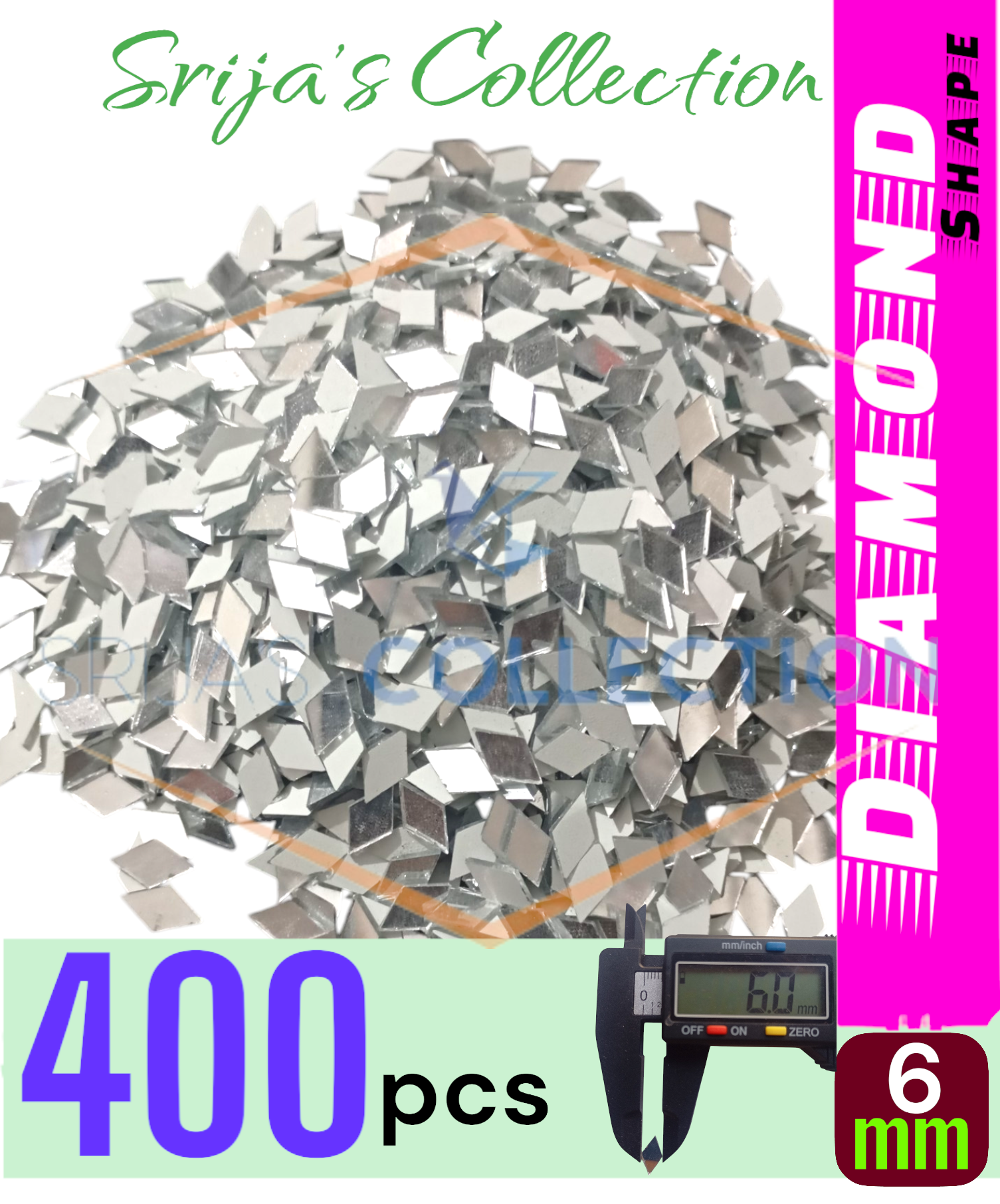Picture of 6mm (0.6 cm) Rhombus Shape Mirror for Lippan Art, Embroidery Works in Any Other Clothes, Jewellery Making, Arts & Crafts Mosaic Tiles