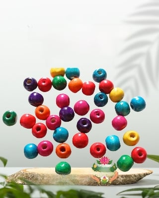 Picture of 10mm Multicolor Round Wooden Beads with Big Hole for Craft Jewelry Making 10x9mm size 3mm Hole