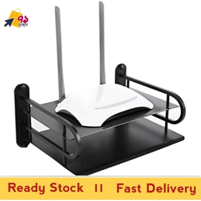 Picture of Black Metal Wireless Wifi Router Storage Box / TV Set Box Shelf Wall Hanging Plug Board Bracket Cable Storage Organize Black